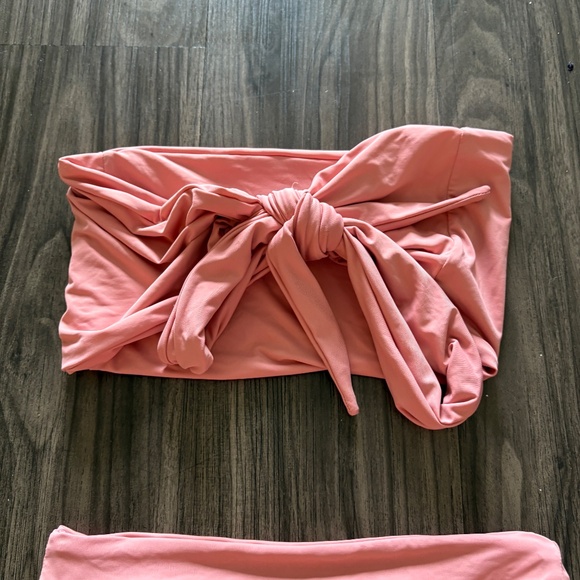 437 Active Swimwear Womens Pink Tie-Front Bandeau Bikini Set Small - Picture 8 of 10